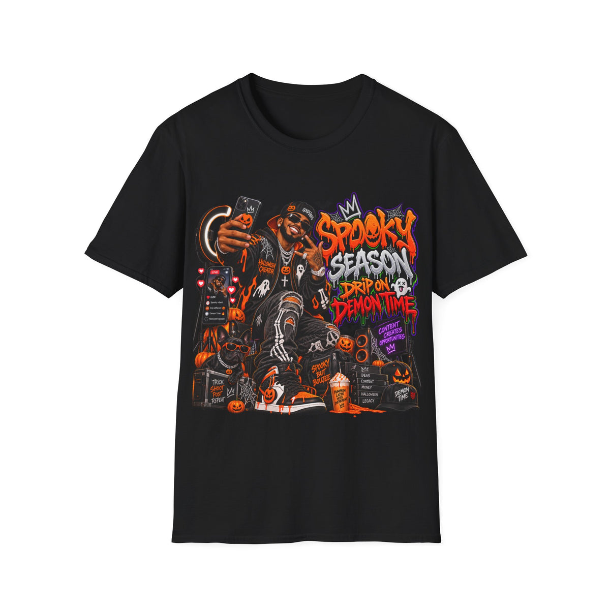 Spooky Season Drip on Demon Time Halloween Graphic T-Shirt | Urban Streetwear Tee