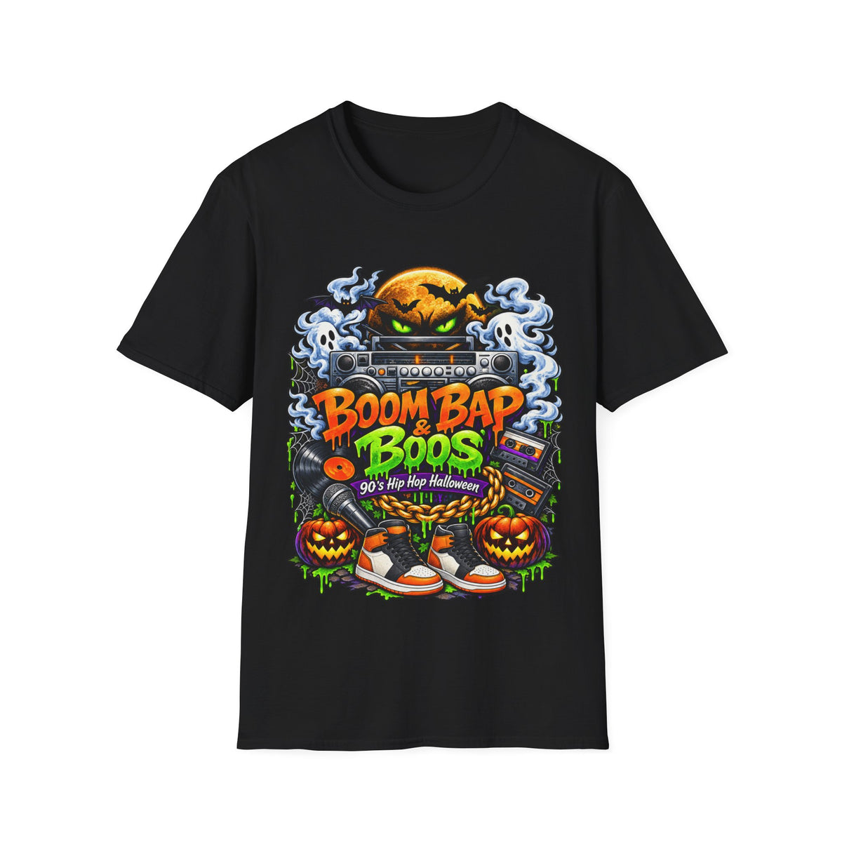 “Boom Bap & Boos Halloween T-Shirt”.
