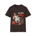 “Too Tired to Be Spooky Halloween T-Shirt.”