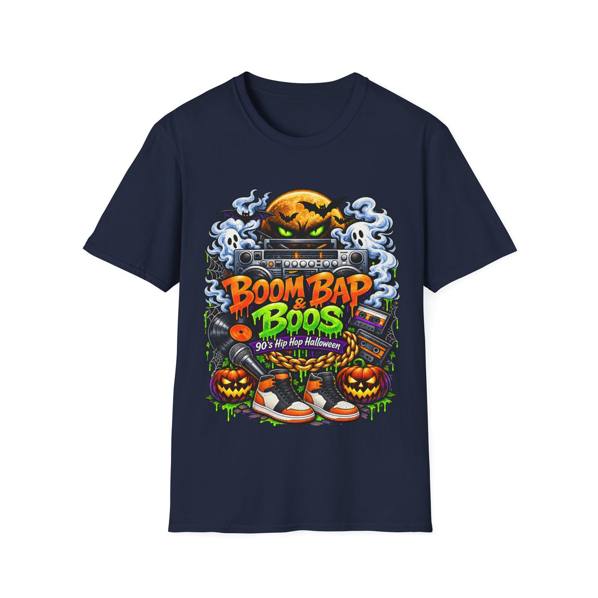 “Boom Bap & Boos Halloween T-Shirt”.