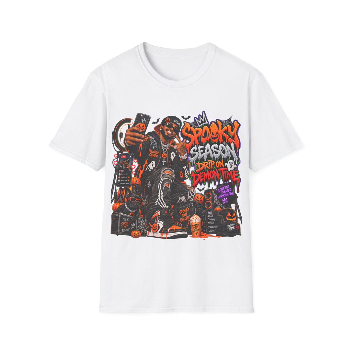 Spooky Season Drip on Demon Time Halloween Graphic T-Shirt | Urban Streetwear Tee